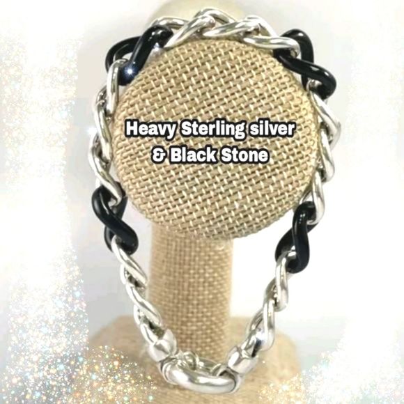 CI Accessories Ci Signed Sterling Silver Bracelet 775 Black Stone